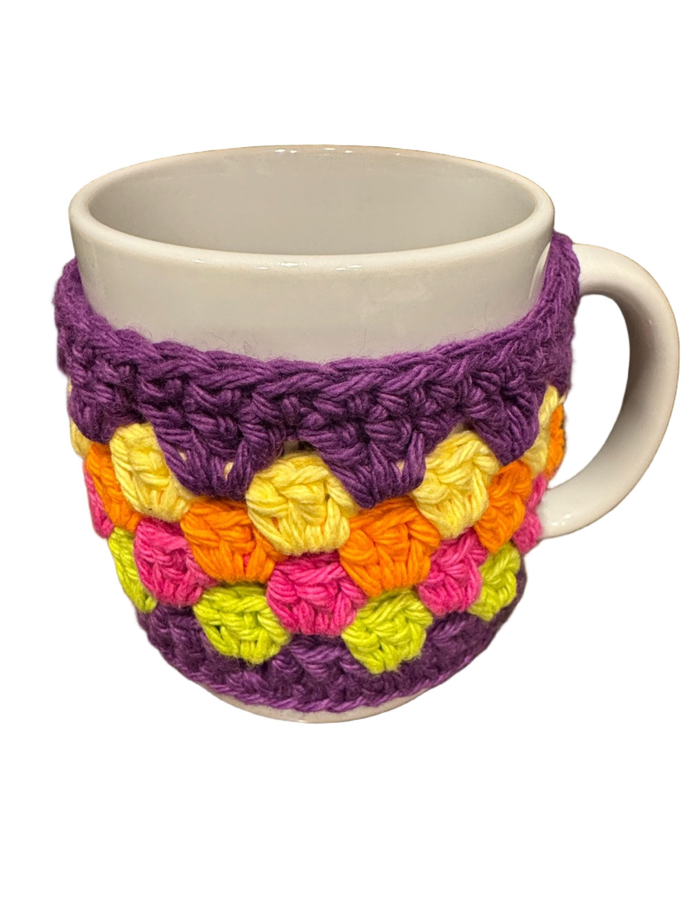 Crochet Mug Cozy with Bright Multicolor Granny Stitch - 100% Cotton Made by me!